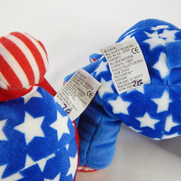 Set 2 Vtg Patriotic Election Mascots Elephant Donkey Plush Stars Stripe Red Blue - Picture 7 of 13